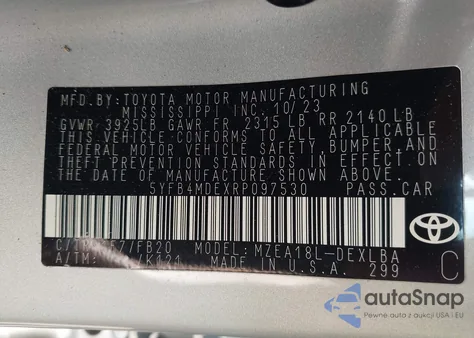 2024 Toyota Corolla Le from USA, damaged, VIN 5YFB4MDEXRP097530